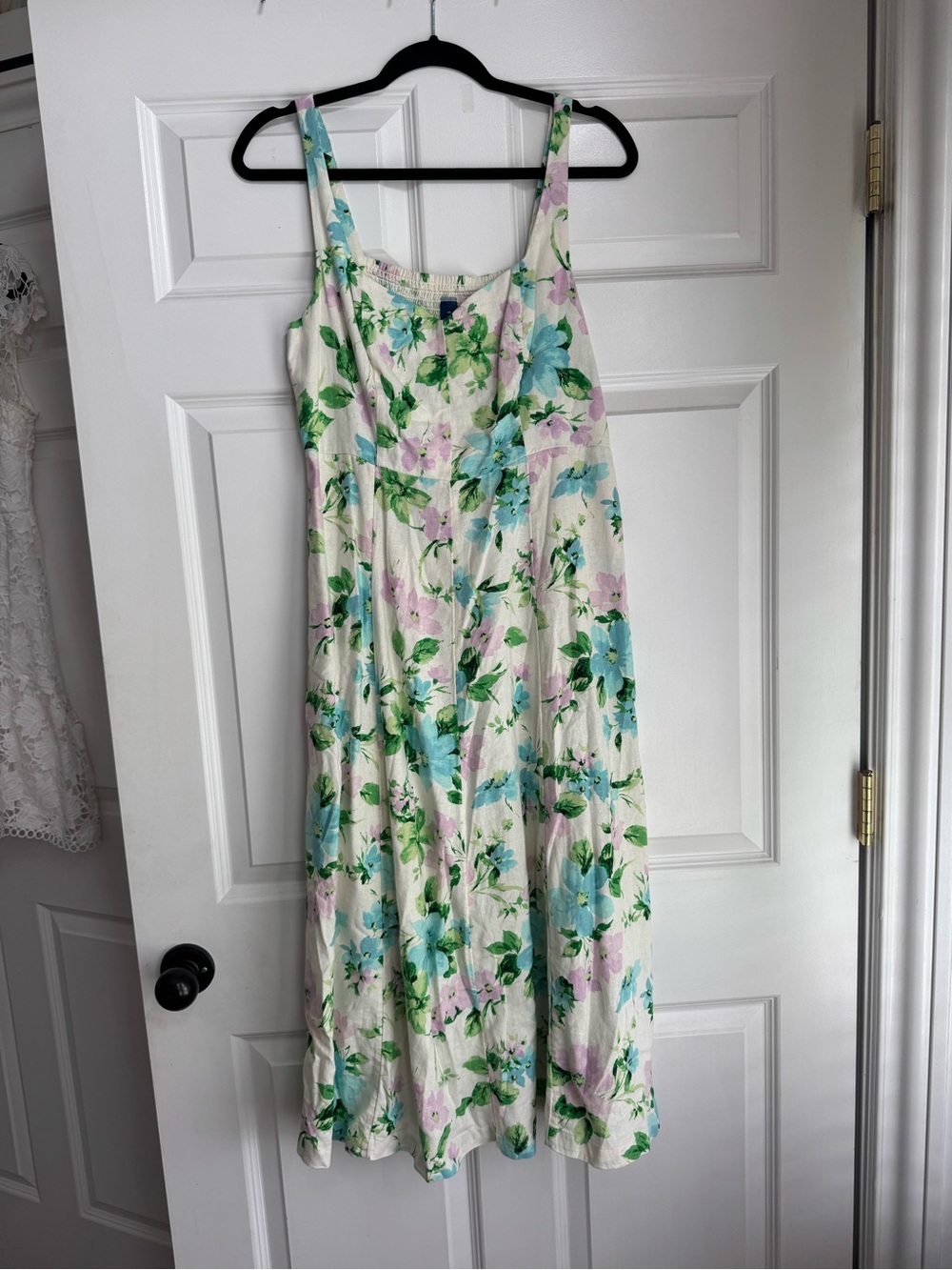 Old Navy Cream Maxi Dress with Blue & Green Floral Print